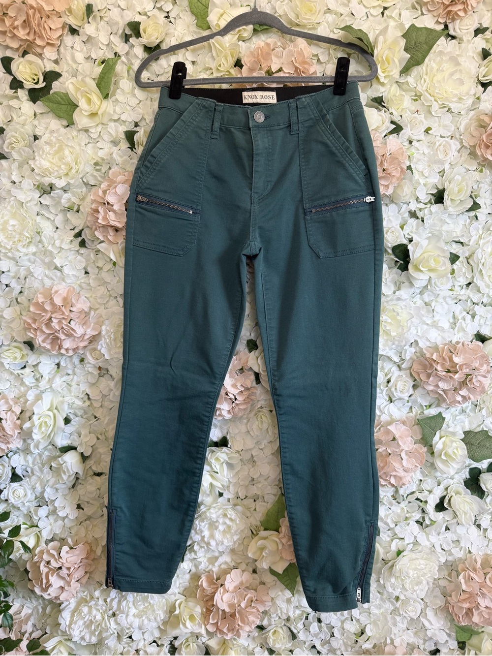 Knox Rose Teal Skinny Cargo Jeans